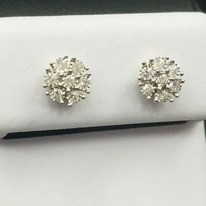 10 Karat Yellow Gold Diamond Cluster Stud Earrings